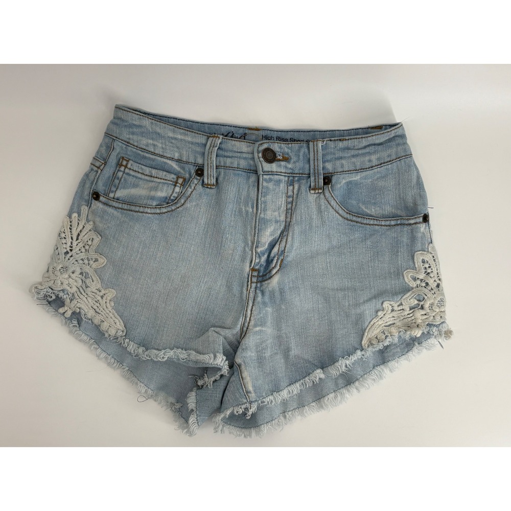 Vintage Y2k Mossimo High Rise Crochet Light Wash Denim Jean Booty Shorts Size 00